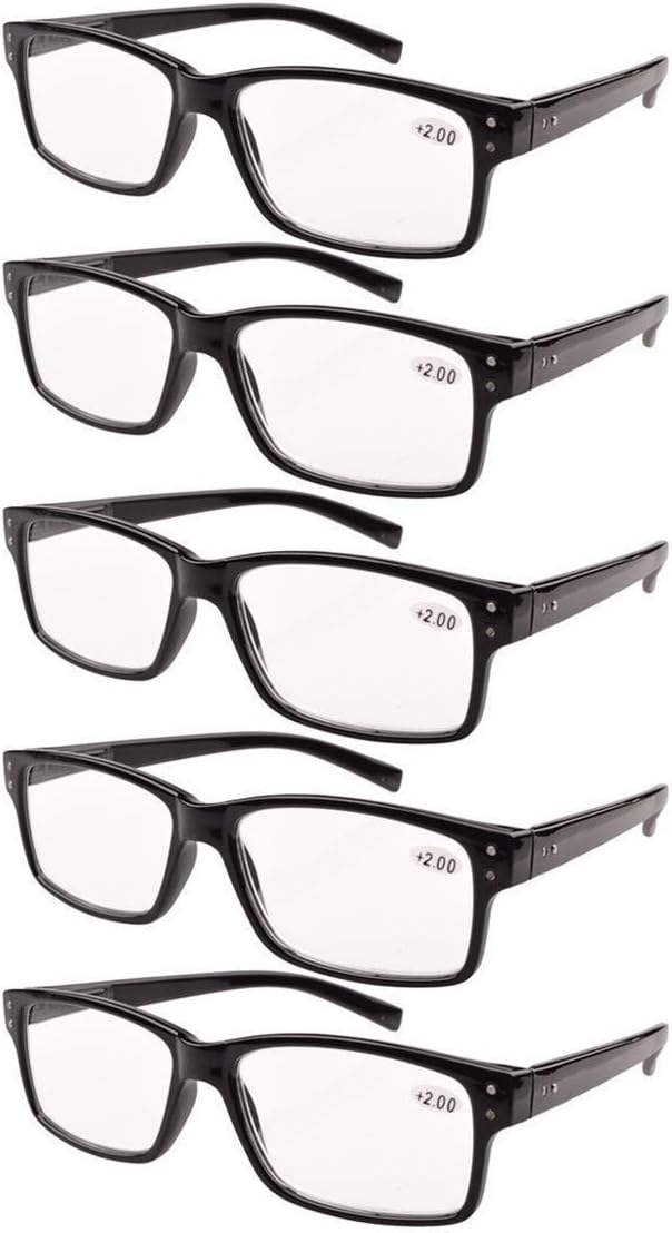 Eyekepper 5-Pack Spring Hinge Reading Glasses Vintage Readers Men Women, Black-5pcs All Clear Lens, 2.25 Diopters