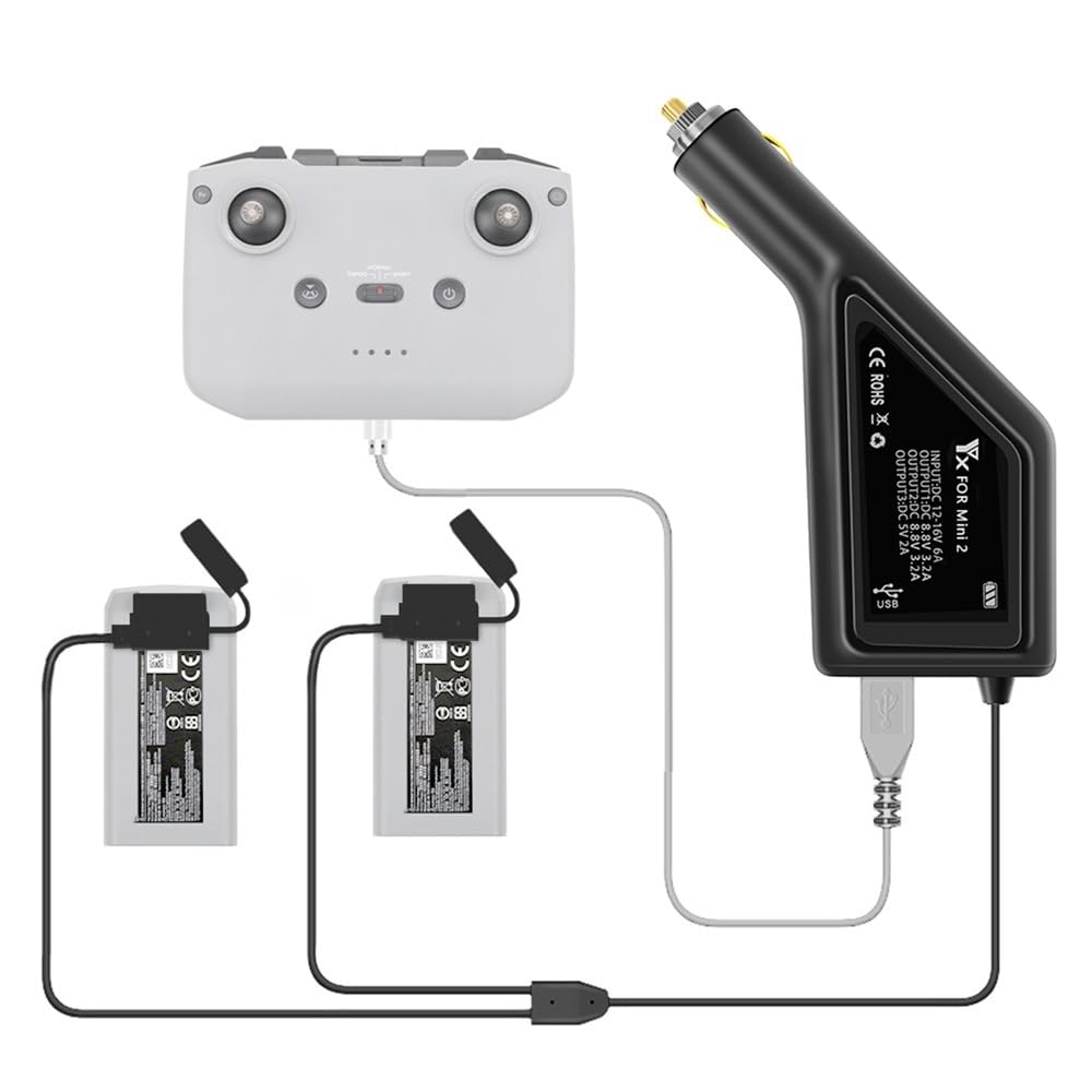 Mavic Mini 2 Multiple Rapid Battery Car Charger, 3 in 1 Drone Battery and Remote Controller for Mini 2