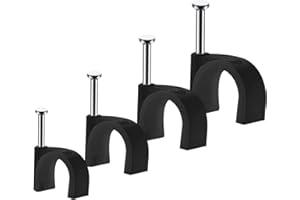 Abnii Cable Clips, 400 Pcs, 4mm 6mm 8mm 10mm, Wire Wall Clips with Steel Nails, Cable Management Organizer Clips, Cable Tacks Coax Holder Clips, RG6 RG59 CAT6 RJ45 Cable Cord Clips, Black