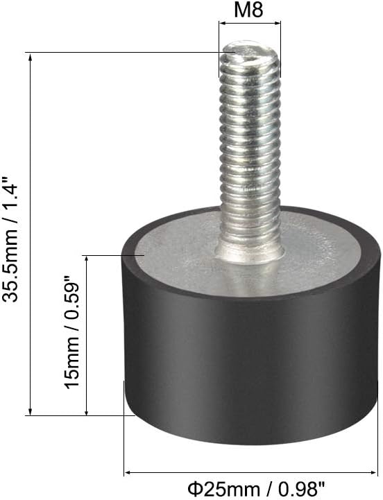 sourcing map M8 Thread Rubber Mounts,Vibration Isolators,Cylindrical Shock Absorber with Studs 25 x 15mm - Image 3