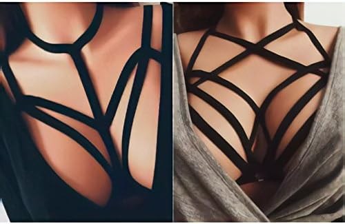 Madellena Bundle – 2 Styles: Women Harness Elastic Cupless Cage Bra Hollow Out Strappy Crop