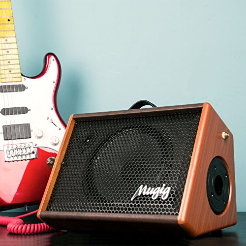 Mugig Guitar Amplifier, 25W, Rechargeable Guitar Amp, Support Bluetooth/AUX/USB, 3-Band EQ and Digital DSP Effect, Portable Size for Outdoor Performance, Band Show, Personal Practice