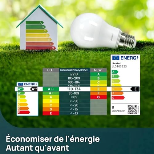 Linkind E27 Dimmable Led Bulb, 7.3W Equivalent, 60W Warm White 2700K, 806lm, A60 Large Edison Screw Bulb, Dimmable Lamp 220-240V, Pack of 3