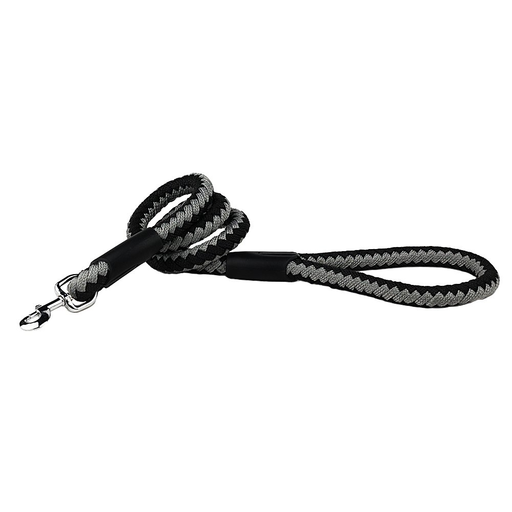 Nuheby Heavy Duty Dog Leash for Large Dog Woven Nylon Durable Round Rope Training Leash 4 Feet Long x 3/4 Inch Thick with Traffic Handle for Dog Walking Lead (Black)