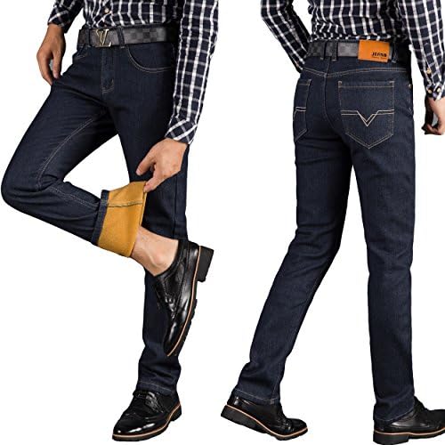 TMBSE Men's Fleece Lined Stretch Denim Jeans (W34(US 32), T3082-Blue)