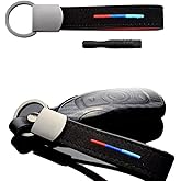 KeeForthewin KE-KE 3-Colored Blue Red Stripe Alcantara Embroidery Leather gun-black Keychain Ring