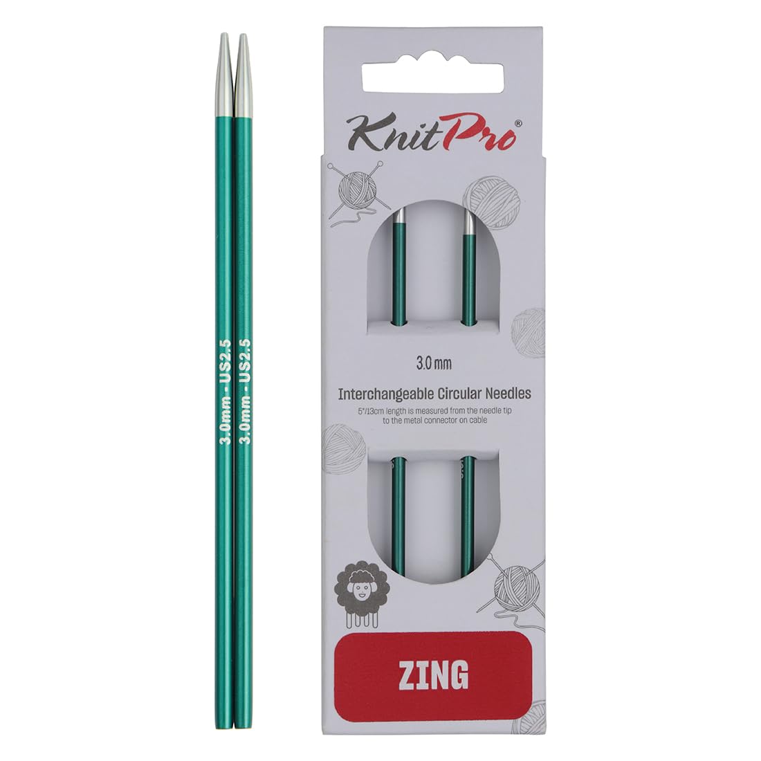 KnitPro Zing Interchangeable Circular Needles 4" (10cm) | 3.00mm