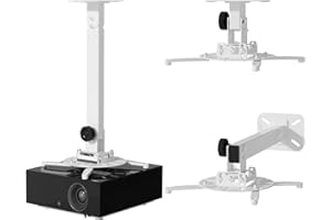JOY worker Universal Projector Ceiling Mount Wall Bracket Holder Fits Flat or Sloped Ceiling Height Adjustable with Extendable Arms for Home and Office Projector, White
