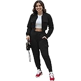 Womens 2 Piece Outfits Tracksuits Zip Up Crop Tops Sweatsuit Long Sleeve Jacket Stacked Jogger Cargo Pants Set with 6 Pockets