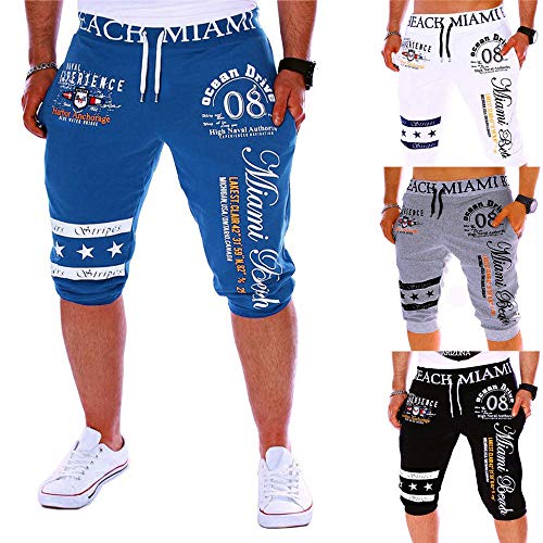 Men's Joggings Drawstring Elastic Waist Trousers Printing Loose Sports Pants Gray