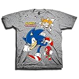 Sega Boys Sonic The Hedgehog Shirt - Featuring Sonic, Tails, and Knuckles - The Hedgehog Trio - Official T-Shirt (Grey, X-Large)