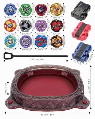 BGOVTAPO Stadium X Starter Kit - With 12 X Spinners, 3 Launchers & Battle Arena, Ultimate Competitive Spinning Top Battle Set, Gift for Kids, Boys, Girls Ages 6+
