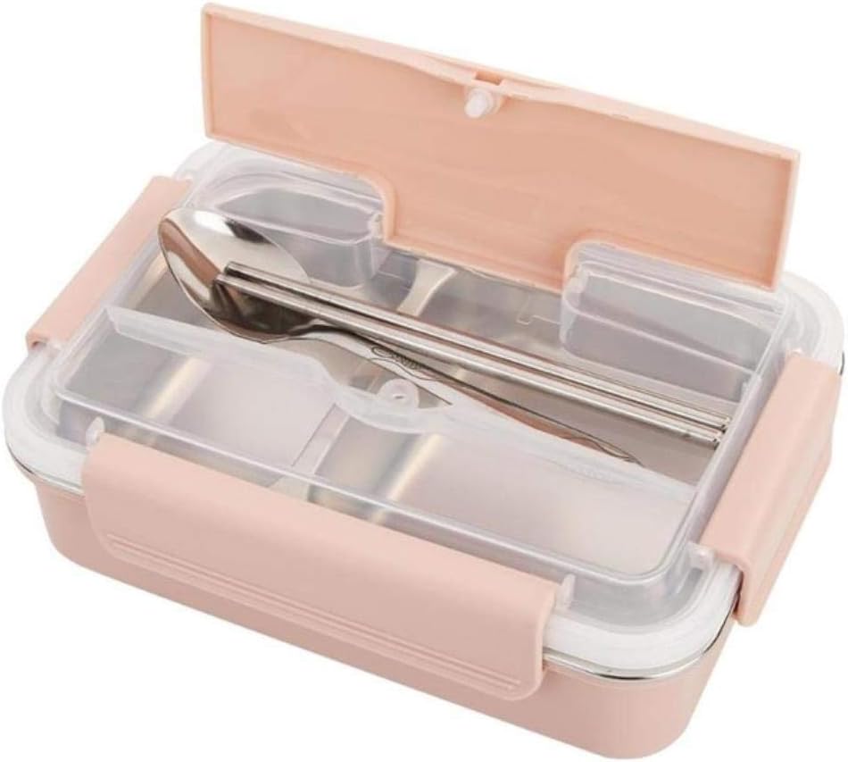 EDCV Portable Stainless Steel Bento Box Leak-Proof Lunch Box for Picnic Office School Food Container Kitchen Dinnerware,2 Grids