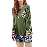 Sannysis Womens Long Sleeve Round Neck Loose Shirt Blouse Tops (XL, Green)