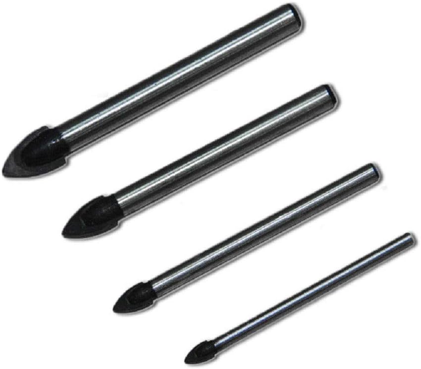 4 Pcs 3/5/6/8mm Glass & Tile Drill Bit Sets Spear Pointed Steel Drill Bits for Ceramic Tile