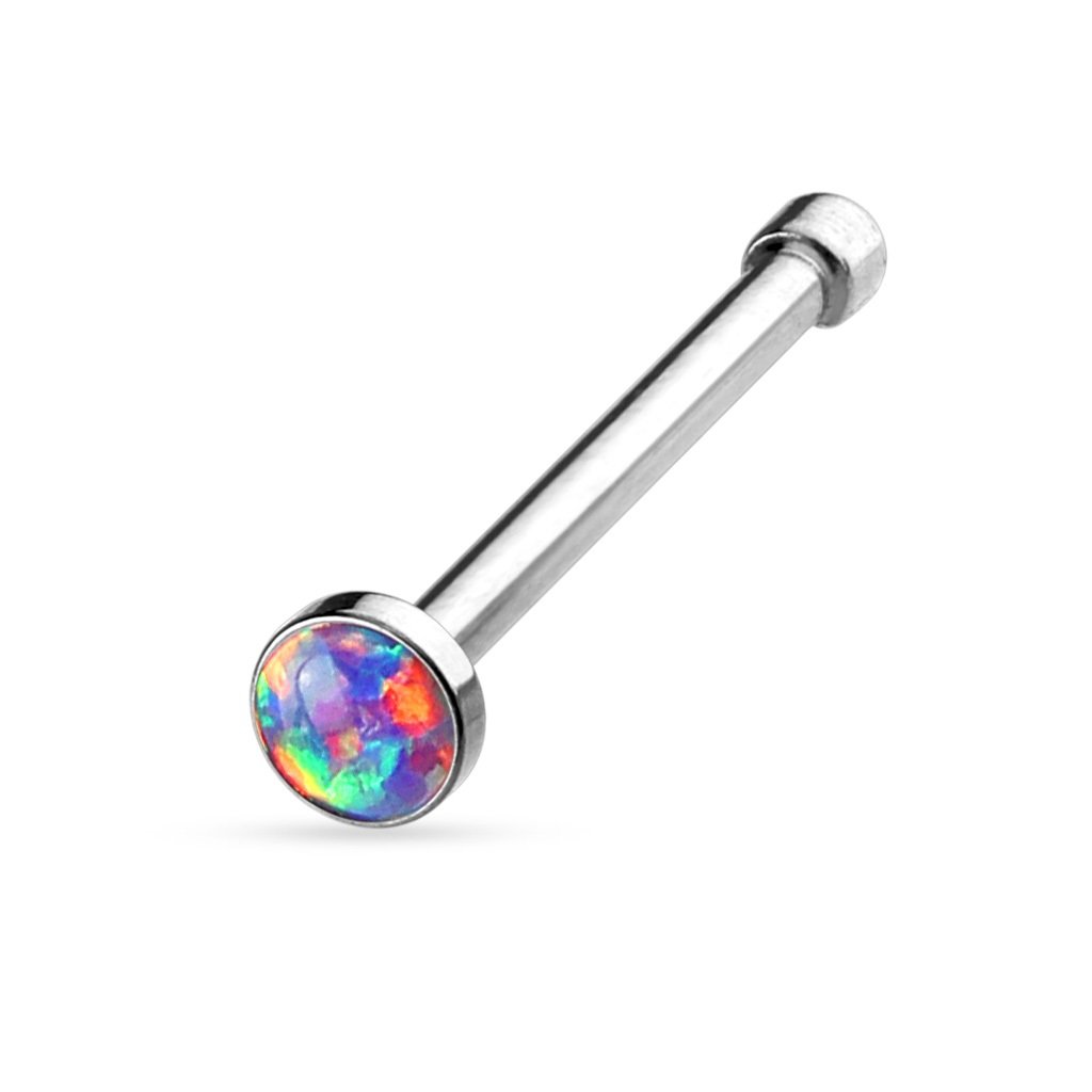 PiercedOff 316L Surgical Steel Nose Bone Stud with Flat Purple Synthetic Opal Head - Thickness 20GA (0.8mm) / Length 6mm / Head Size 2.5mm