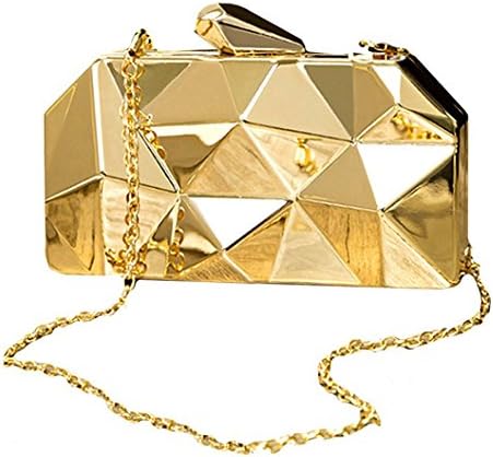 ZIIPOR Women Clutches Fashion Geometic Evening Clutch Metal Clutch Purse Mini Shoulder Bag (Gold)