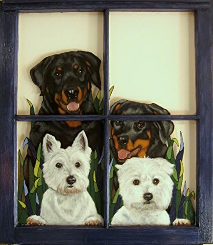 Rotweilers, West Highland Terriers, Hand Painted Dog Portrait Window, Recylced Art, Rescue Painting, Custom Dogs, Pet Loss Memorial