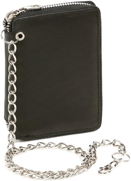 Wallet with Side Zip Pocket and Chrome-Chain LEAS, Genuine Leather, Black - ''LEAS Chain-Series''