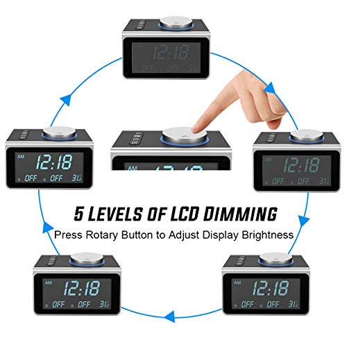 Alarm Clock Radio for Bedrooms, Dual USB Ports, Dual Alarms for Heavy