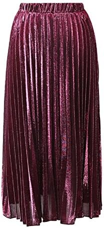 Womens Metallic Flared Dressy High Waisted Pleated Skirt with an Elastic Waistband Purple