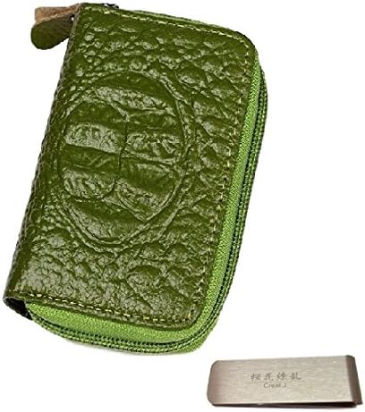 Creat.J Credit Card Holder Wallet,Leather Accordion Style [ Genuine Leather Embossed crocodile style]+Original Money Clip (Green)