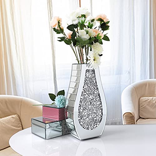 ALLARTONLY Flower Vase Crushed Diamond Mirrored Vase Crystal Silver Glass Decorative Mirror Vase