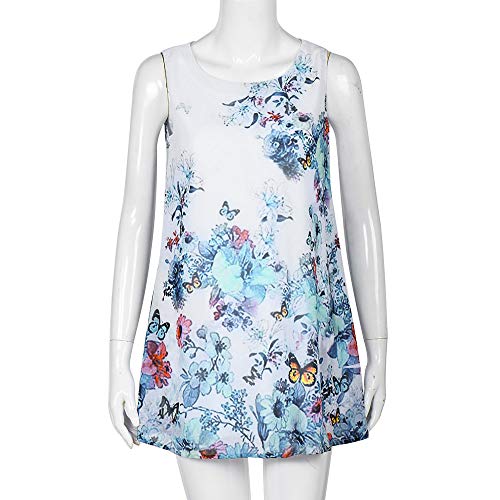 TnaIolral Women Boho Dresses Summer Sleeveless Beach Printed Short Mini Skirt White