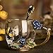 Tea Cup, Handmade Butterfly Blue Rose Coffee Mug Cups,12 oz (Blue Rose) Ideal for Friend Wedding Anniversary Birthday Presents