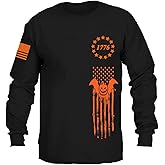 KUFORES Halloween Bat T-Shirt Mens 1776 Orange American Flag Long Sleeve Funny Cute Tee Vintage Tactical Patriotic Shirts Tops Adults Party Costume Apparel Cloth Clothing Black M