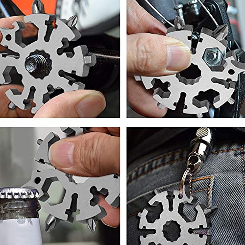 KYZZ-Forma-del-Copo-de-Nieve-de-la-Bicicleta-de-mltiples-Funciones-de-la-Herramienta-de-Acero-InoxidableMetal-del-Acero-Negro-Llavero-Multiuso-Gadget