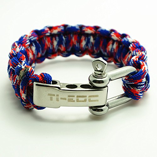 TI-EDC Handwoven Paracord Outdoor Survival Bracelet With Stainless Steel Shackle Buckle - Best Fit 7 to 8 inch Wrists (Bluish Camo, 7-8 inches)