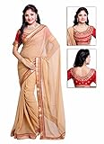 PinkCityCreations Women's Classic Looking Georgette Brown Ethnic Saree