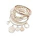 Ikevan 1 Sets Women Bracelet Korean Style Exquisite Coin Pearl Hollow Bracelet Jewelry Multilayer Bangle Wrap Cuff Gift for Women Girls (White)