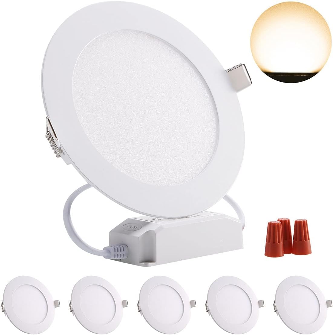 GreenClick 5Pack LED recessed Ceiling Light Round, 9w downlights Ceiling dimmable Ultra Slim, Panel Lights Round Flat Warm White 720lm Aluminum Alloy Casing for Living Room Bedroom Kitchen Bathroom — image 1