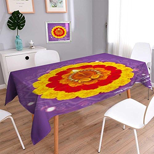 PRUNUSHOME Spillproof Fabric Tablecloth of decorated Diwali diya on flower rangoli wear-resistant, washable, anti-liquid spill/23W x 23L Inch