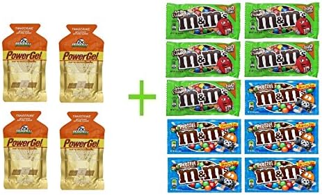 Powergel Tangerine Performance Energy Gel 1.44OZ (Pack of 4) + 10 pack M&amp;M chocolate 1.69oz (BUNDLE)