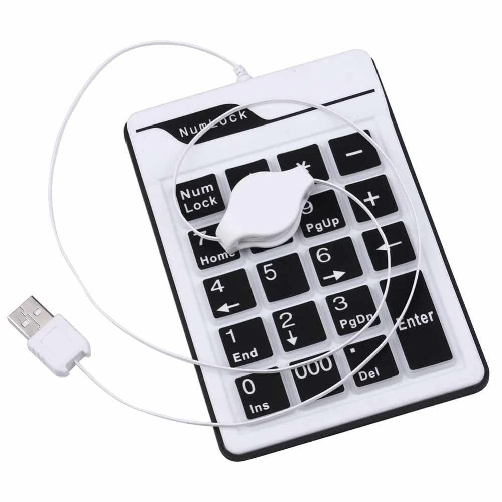 KALEA-INFORMATIQUE Additional silicone USB keypad with 19-key keypad. Black, splash-proof. With retractable cord