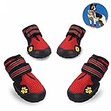 Dog Boots for Summer, Waterproof Pet Mesh Shoes , Breathable Dog Shoes Paw Protectors with Reflective Velcro and Rugged Anti-Slip Sole (8, Red)