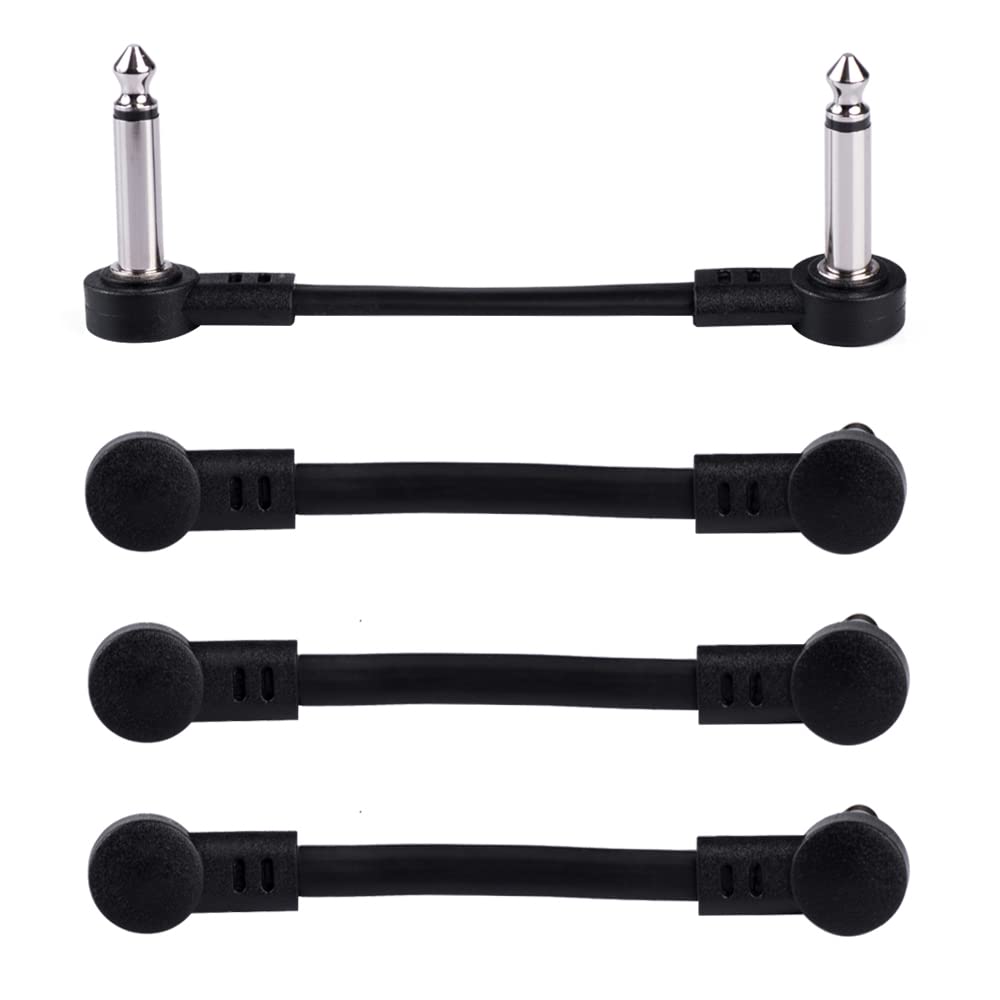 Rayzm Guitar Patch Cables, 6.35mm Angled Instrument Jumper for Guitar/Bass Effects Pedals, 5cm Pedal-Board Jumper Cables (4-Pack)