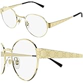 Gucci GG1855O GOLD Monogram GG Patteren Round Shape Eyeglasses with eSHADES Luxury Eyewear Kit