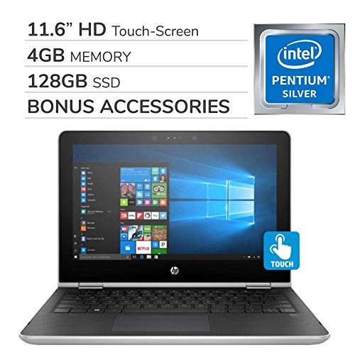 HP Pavilion X360 2-in-1 2019 Premium 11.6” HD Touch-Screen Laptop Notebook Computer, Intel Pentium N5000, 4GB RAM, 128GB SSD,Wi-Fi,Bluetooth,Webcam,HDMI,No DVD,Win 10 Home,Bonus Accessories