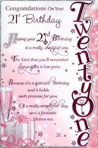 21st Birthday Card - 'Congratulations On Your 21st Birthday' - Female