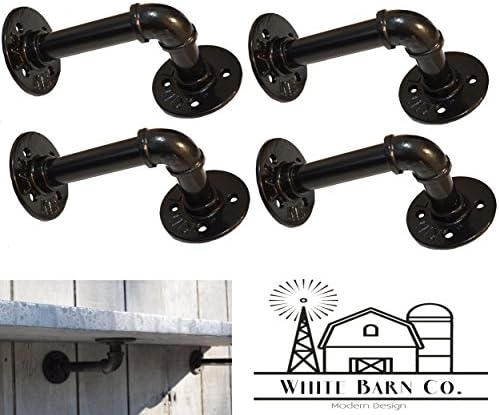 4 pack - Industrial pipe shelf brackets - wall mounted - steel iron threaded rod
