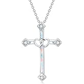 MOTIEL 925 Sterling Silver Opal with Genuine Diamond Necklace for Women Dainty Cross Opal Pendant Necklace Birthday Valentine's Day Jewelry Gifts for Mother Friends