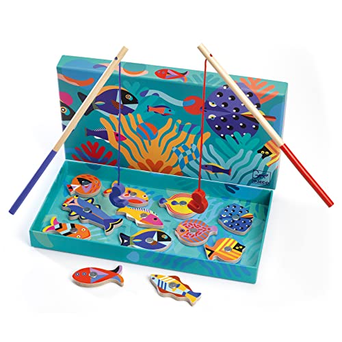 DJECO Fishing Graphic Magnetic Fishing Game - Catch Colorful Sea Creatures - Fun & Engaging for Family & Friends, Perfect for Gift - Wooden Toy for Children 2+ Years Girls & Boys