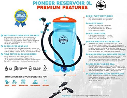 Hydration Bladder 3 Liter Water Reservoir Leak Proof Hydration Pack BPA Free Quick Release Insulated Tube &amp; Shutoff Valve Best Hydration Reservoir for Hiking Cycling Running Biking Climbing