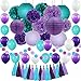 Mermaid Party Decorations Supplies Paper Pom Poms Lanterns Purple Balloons for Birthday Party,Festival,Baby Shower,Bridal Shower