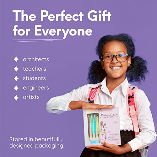 MozArt Mechanical Pencils 0.7 mm Set of 4 Lead Pencils 0.7mm, 2x Lead