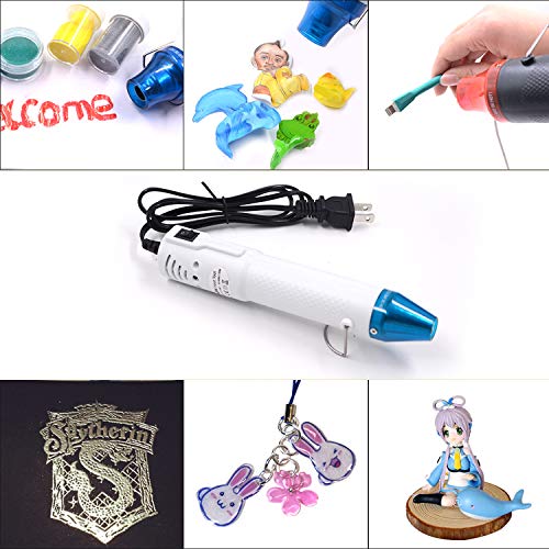 mofa Embossing Heat Gun,Hot Air Gun Tools Shrink Gun with Stand For DIY Embossing And Drying Paint Multi-Purpose Electric Heating Nozzle 130W With Heat Shrink Film,Colorful Pencil For Free(White,Blue)
